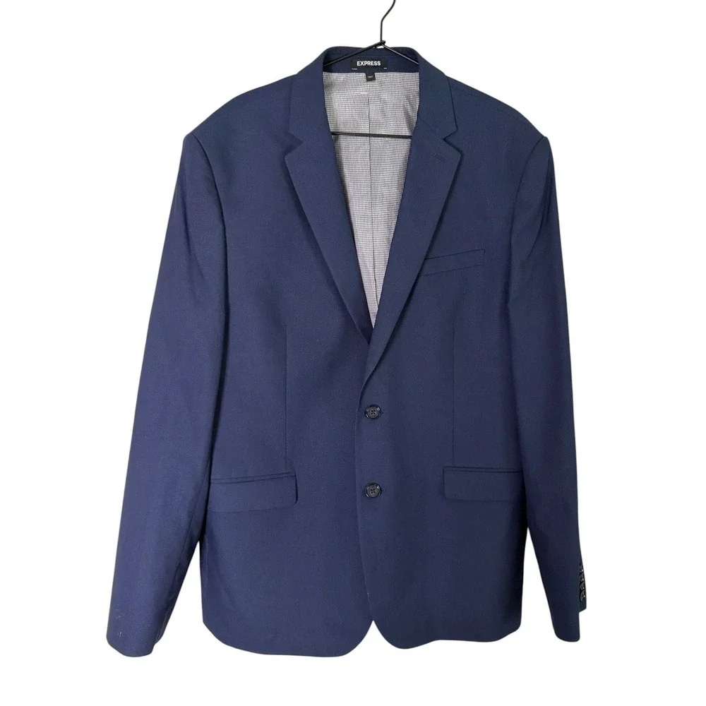 Express Mens Navy Blue Extra Slim Fit Stretch Cotton Blazer Sport Coat 44R